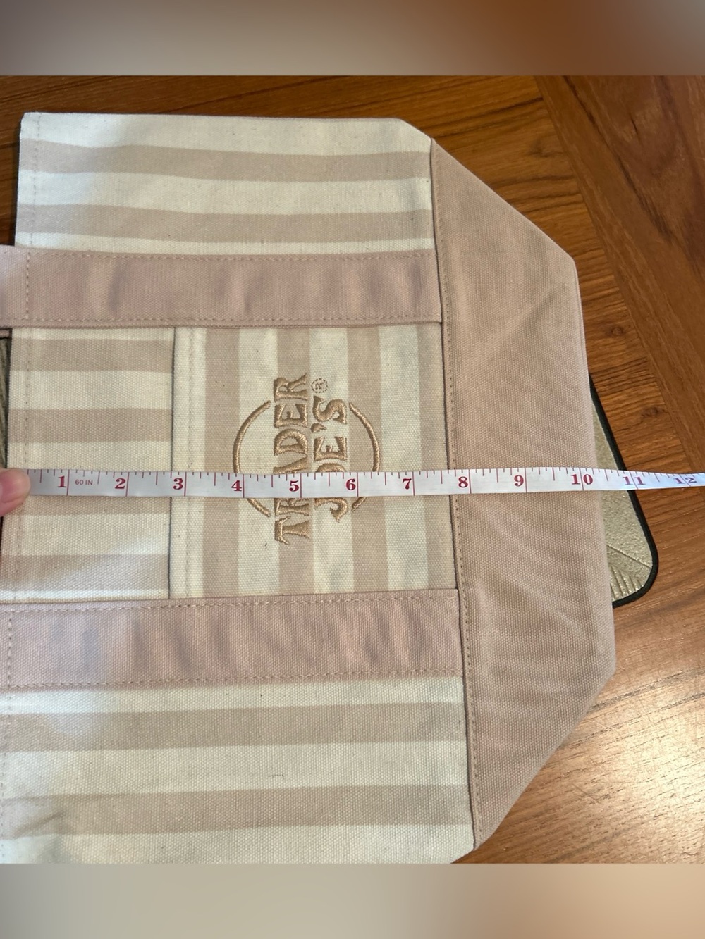 Upcycled Trader Joe's Tan Striped Tote with Dog Patch Accents (3 of 3) - Picture 5 of 5